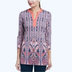 J. McLaughlin Catalina Cloth 3/4 Sleeve Stretch Tunic Top Women's Size Medium